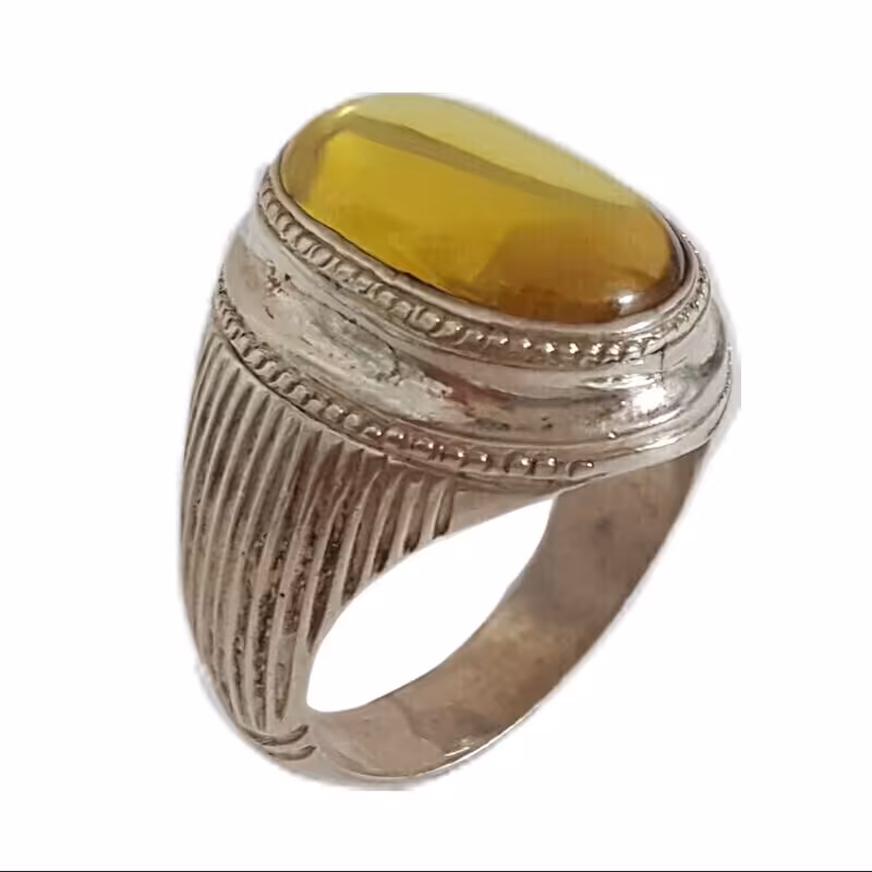 429-انگشتر رکاب دستساز نقره عیار 925 - با نگین زیرکن زرد رنگ - کد 11 - W  13.7