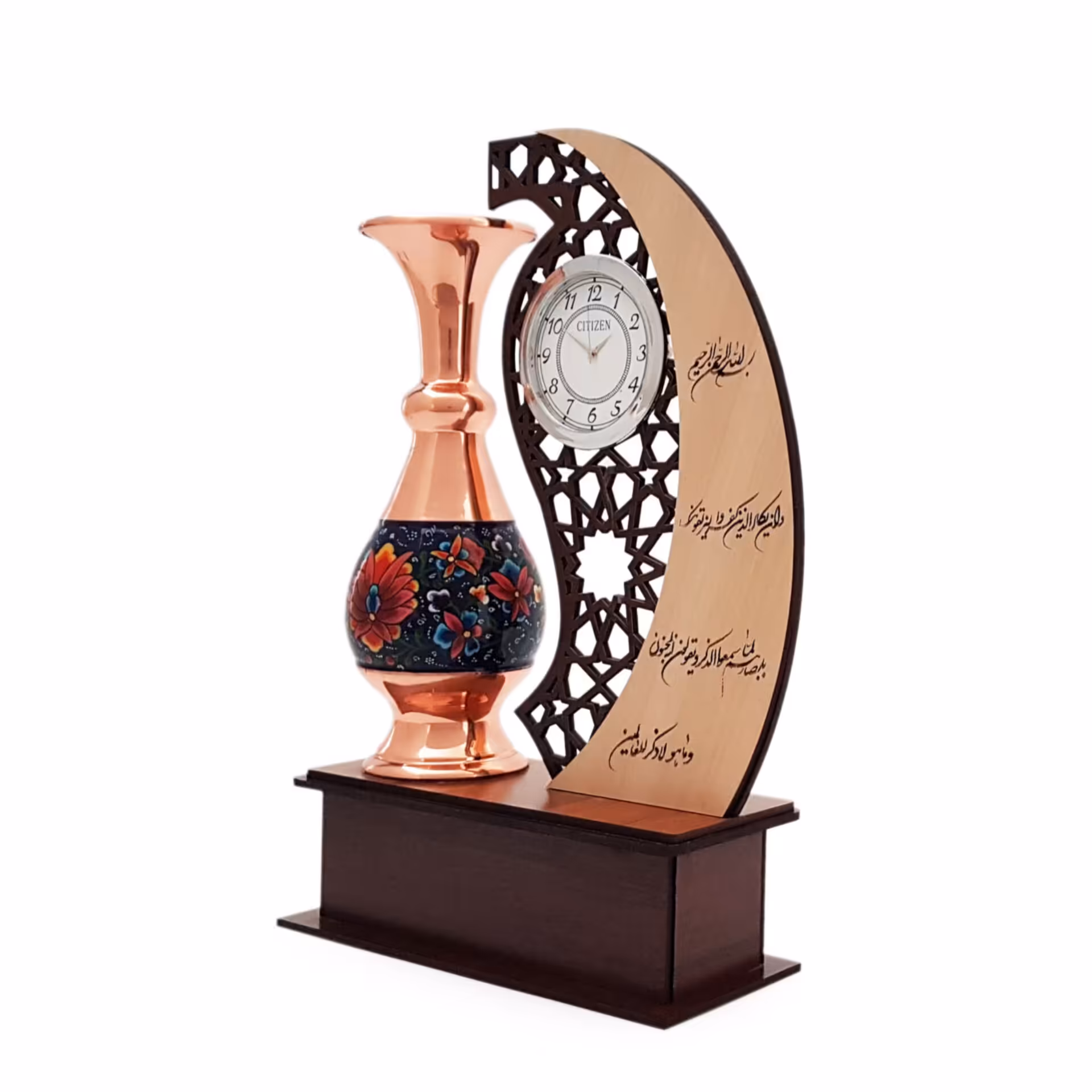 تندیس ان یکاد ساعت دار گلدان مسی 20 سانتی