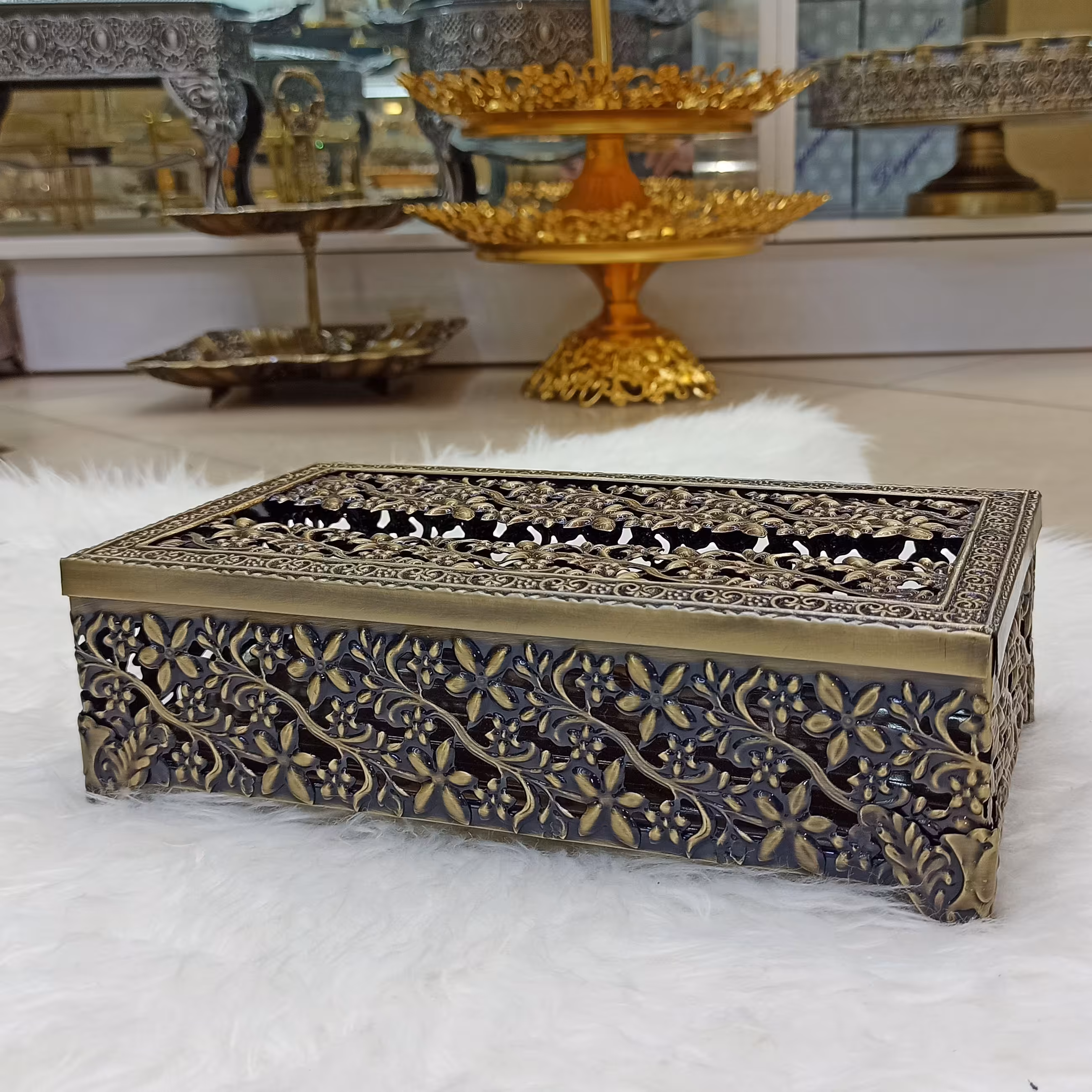 جا دستمال کاغذی تکی پیوتر  طرح گل میخک با کیفیت عالی 