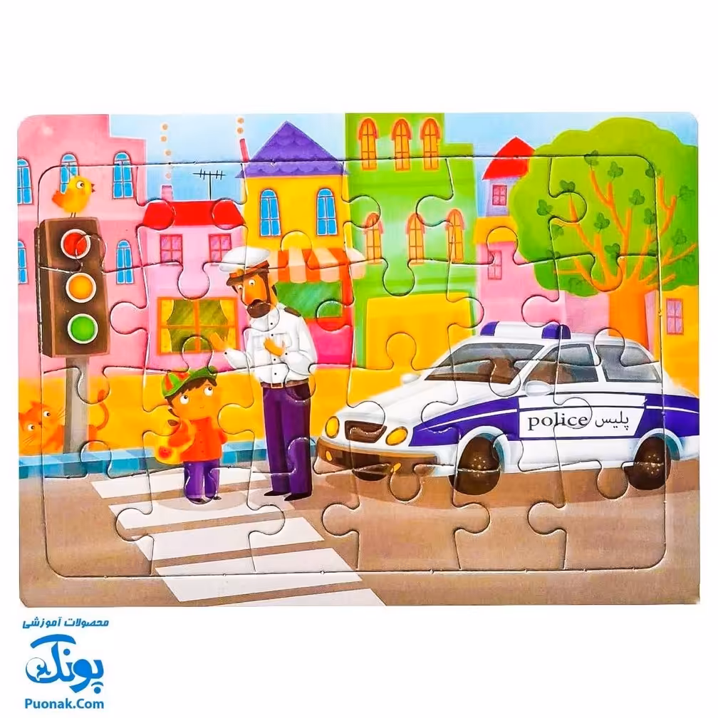 پازل طرح پلیس راهنمایی و رانندگی و کودک مقوایی پشت وایت بردی