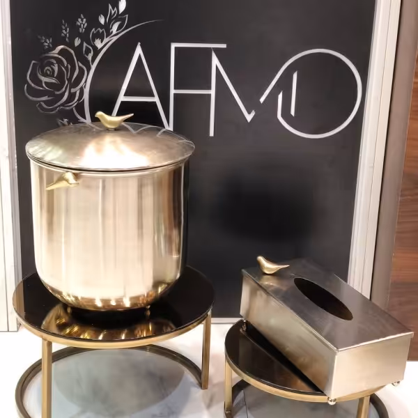 ست سطل و جا دستمال فلزی سیلور