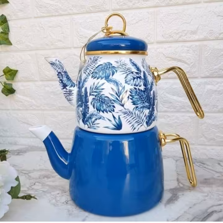 ست کتری قوری پاچی جنس لعابی وارداتی کشور ترکیه تک درب