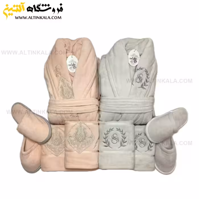 سرویس حوله عروس و داماد 12تکه گیپور دوزی برند SALIKA