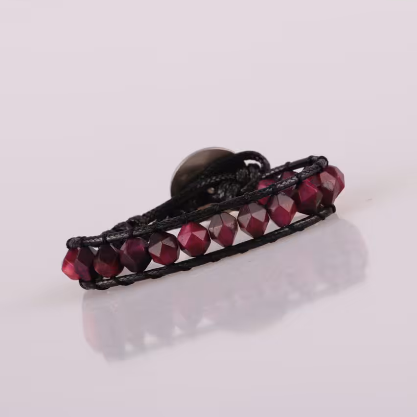 دستبند چشم ببر ارغوانی و چرم