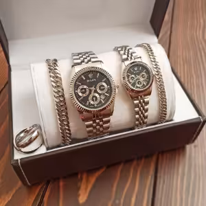 ساعت ست زنانه و مردانه طرح رولکس همراه با ست انگشتر و دستبند