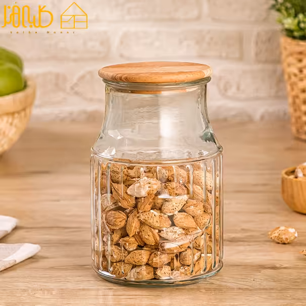 بانکه شیشه ای درب چوبی لیمون