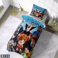 سرویس روتختی یک نفره میکروتترون سه بعدی طرح هتل ترانسیلوانا با زمینه آبی مناسب کودک و نوجوان