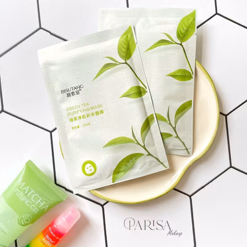 ماسک ورقه ای صورت (نقابی) ضد جوش و کنترل کننده چربی پوست عصاره چای سبز بیسوتانگ 25 گرمی