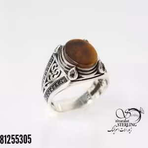 انگشتر نقره مردانه طرح مارپیچ چشم ببر