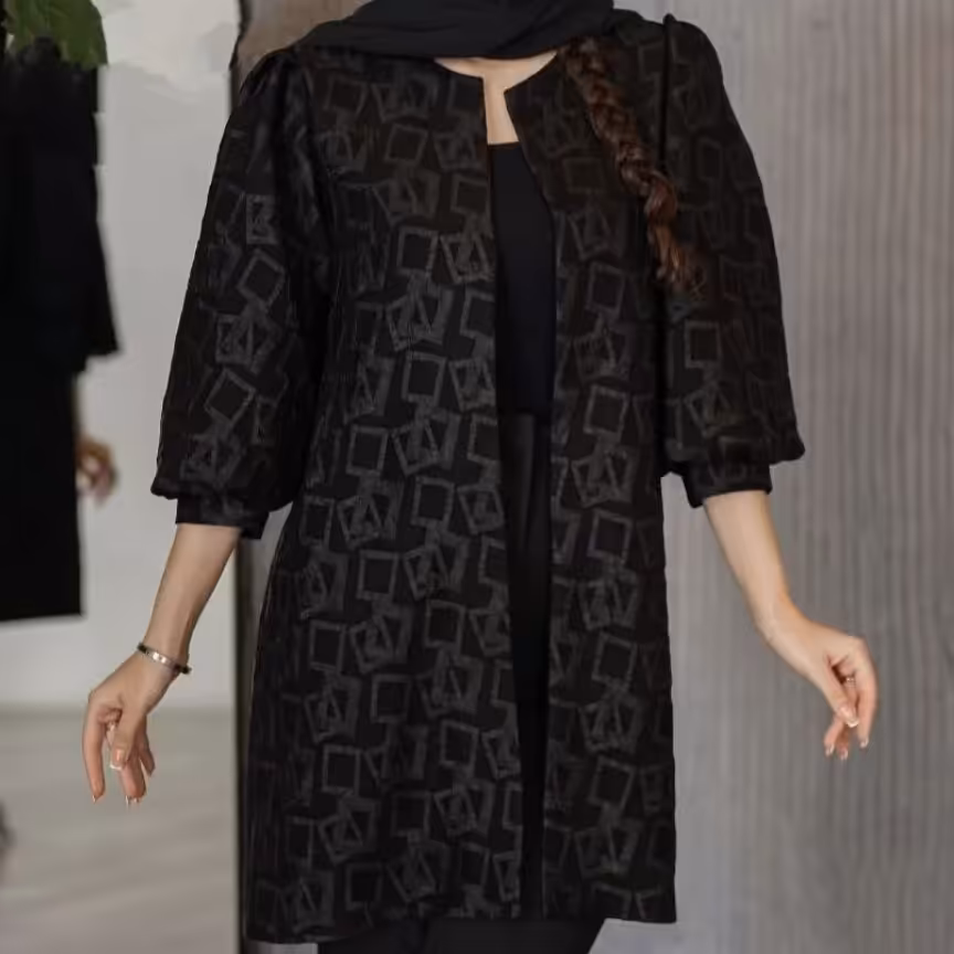 مانتو ژاکارد فکورا مشکی زنانه