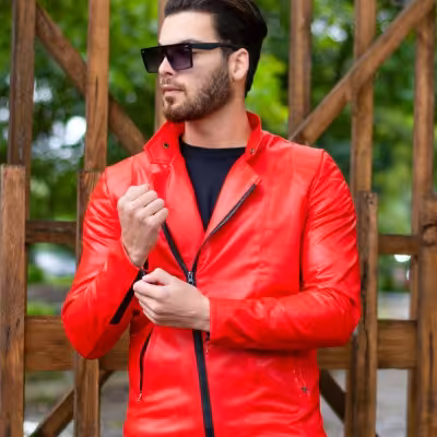 کاپشن مردانه چرم داخل خز رنگ قرمز