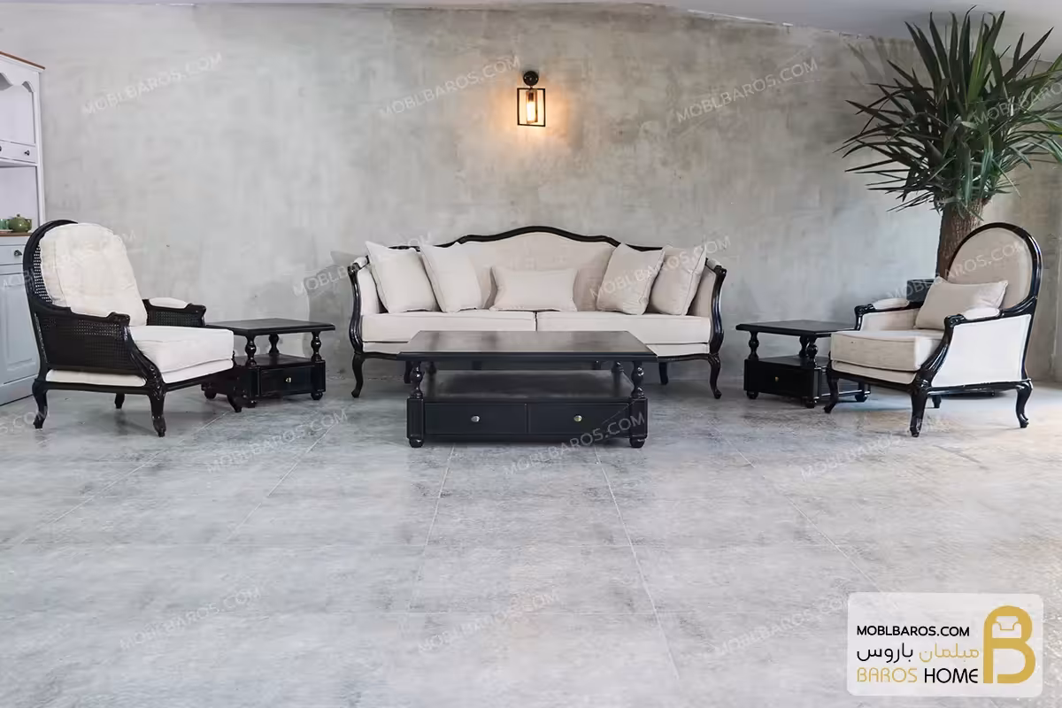 مبل کلاسیک سفارشی 8 نفره راشل پلاس شاخدار و روما کد 5