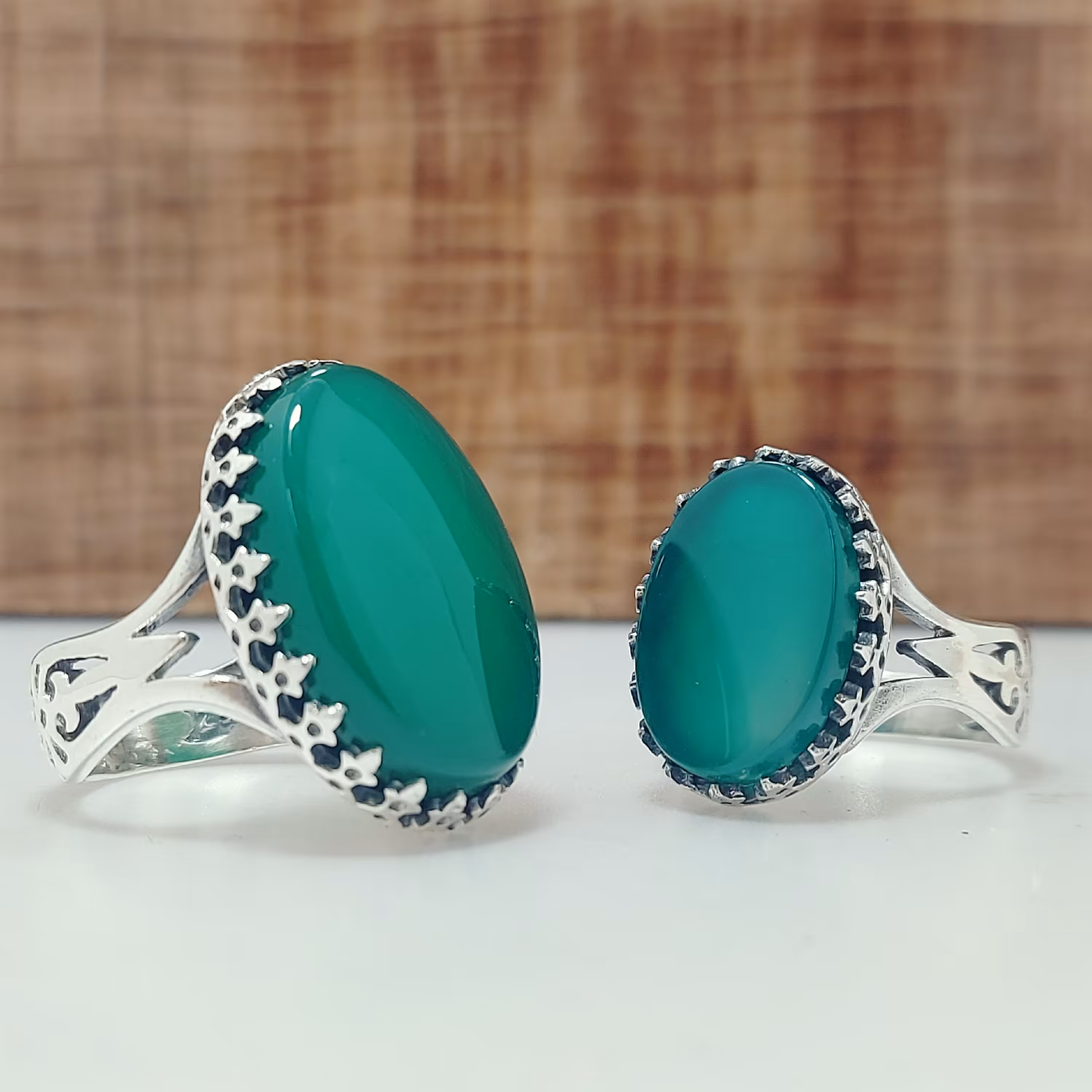 انگشتر ست نگین عقیق سبز اصلی و معدنی با رکاب نقره عیار 925