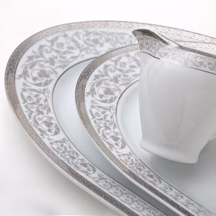 سرویس غذاخوری رخشان پلاتینی 12 نفره سری ایتالیا اف 102 پارچه