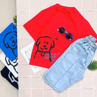 ست اسپورت فوق العاده شیک و جذاب مناسب حدود سنی 3 تا 14 سال شلوارک لی کمر کش تیشرت نخ پنبه عالی در 4 رنگ زیبا 