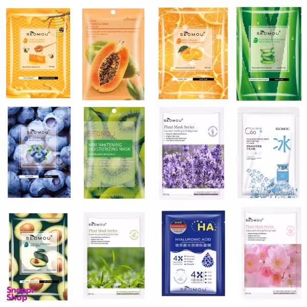 ماسک ورقه ای صورت سیمو مدل عسل، بلوبری، یخ، آووکادو، اسطوخودوس، شکوفه گیلاس، پاپایا، پرتقال، آلوئه ورا، چای سبز، کیوی و هیالورونیک اسید مجموعه 12 عددی