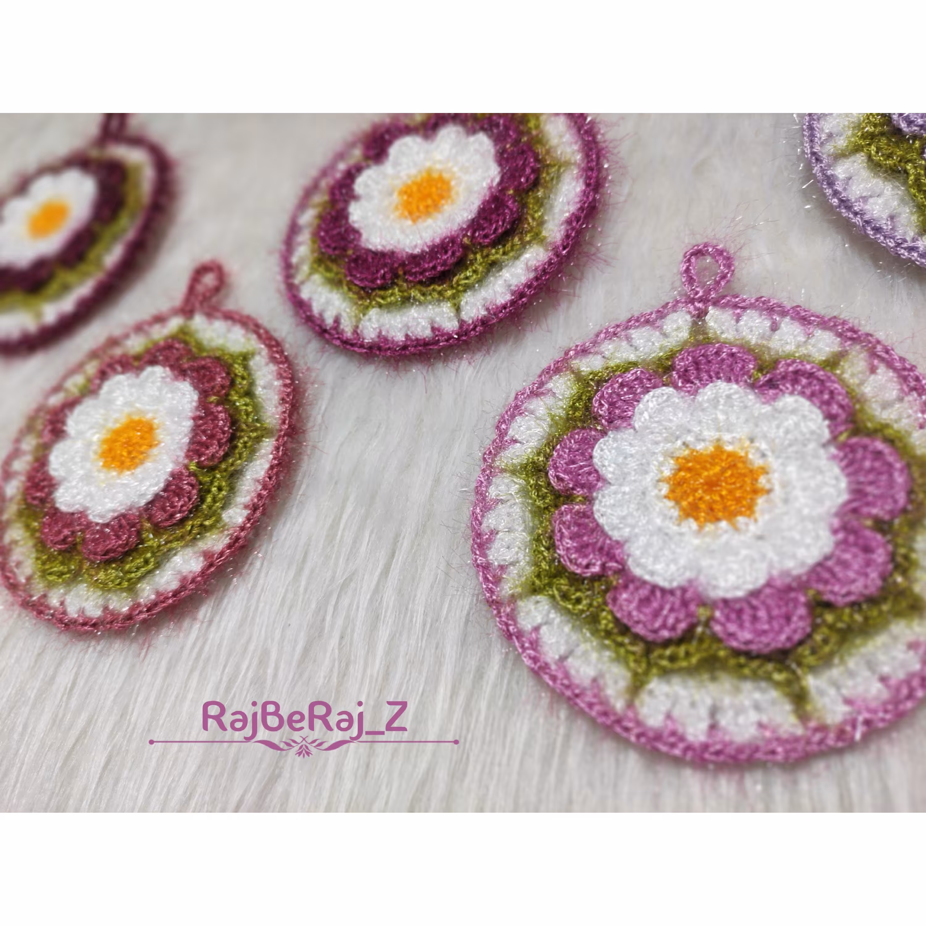 اسکاچ گل دو رو بسته 6 عددی  جذاب و بسیار شیکـــــــ بافته شده با کاموا سوزنی رز 