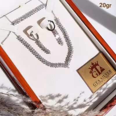 سرویس نقره زنجیری ظریف و شیک نگین باگت و درخشان کد 184550