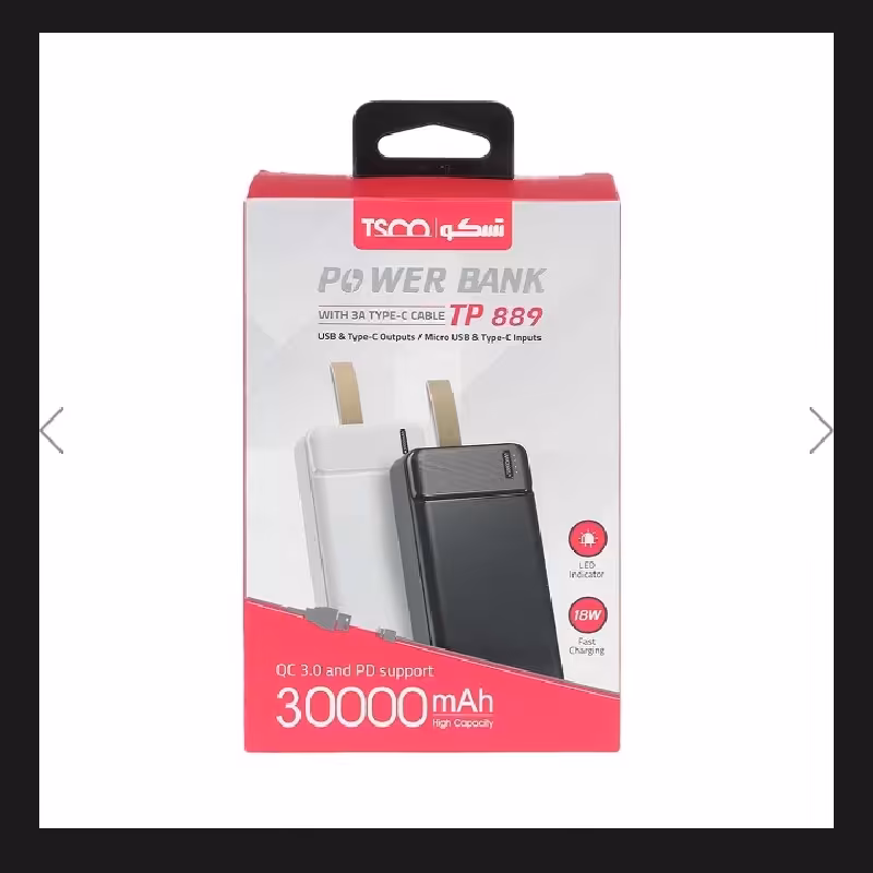 پاوربانک PD) و فست شارژ تسکو 30000 میلی آمپر مدل 889 TP - مشکی سفید 