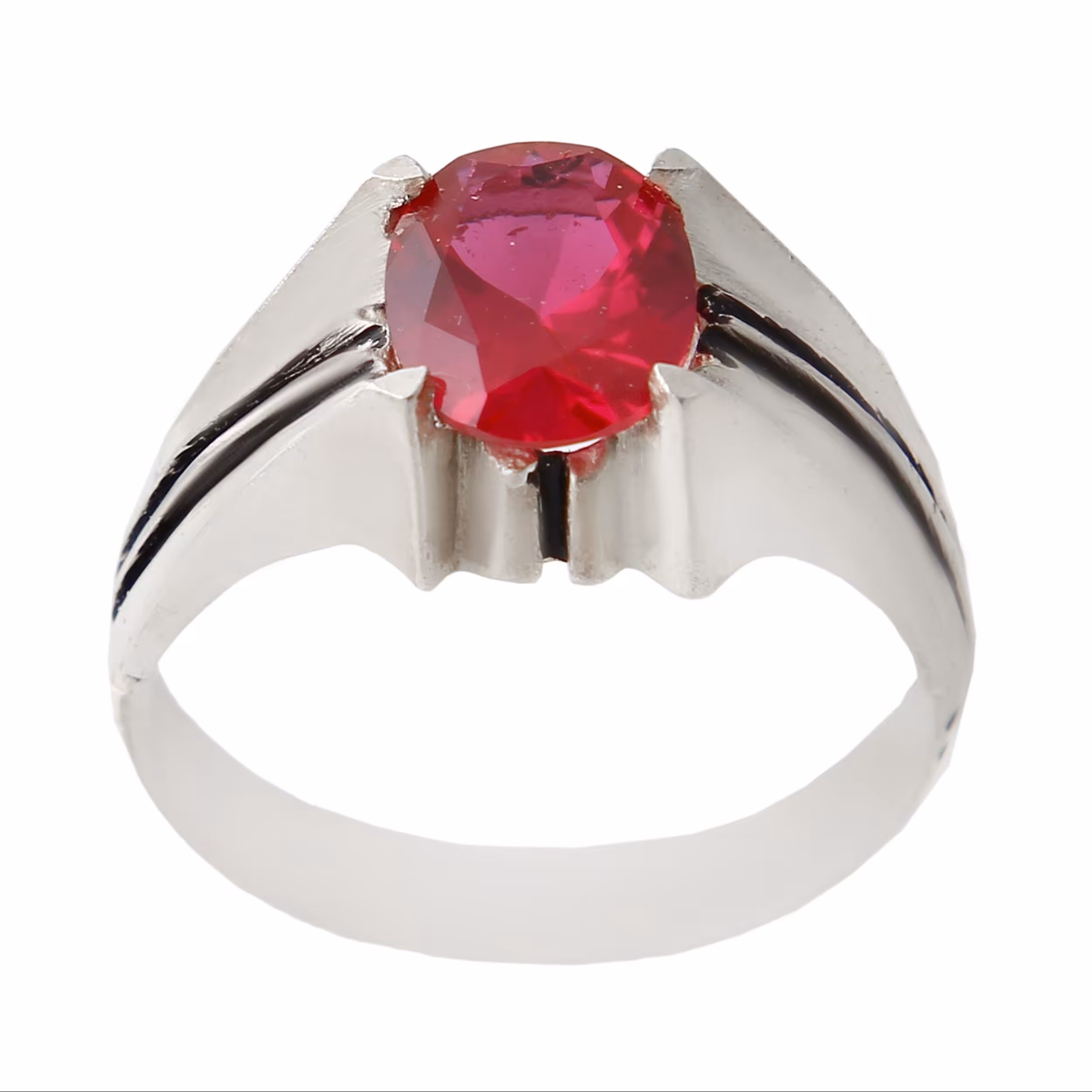 انگشتر نقره مردانه بازرگانی میلادی مدل سنگ یاقوت رکاب سیلندری کلاسیک کد AM1382