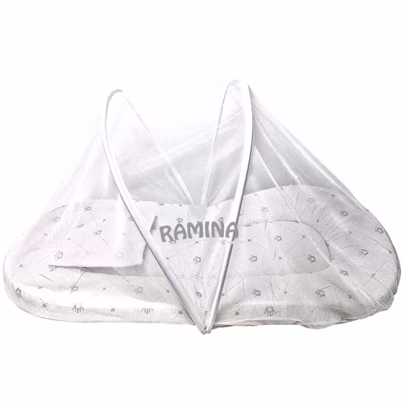 پشه بند فنری نوزاد با تشک و بالش نخی طرح قلب و تاج بیبی لایک Baby Like