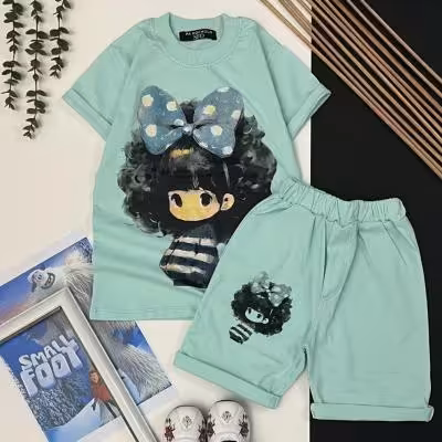 ست تیشرت شلوارک طرح موفرفری دخترانه