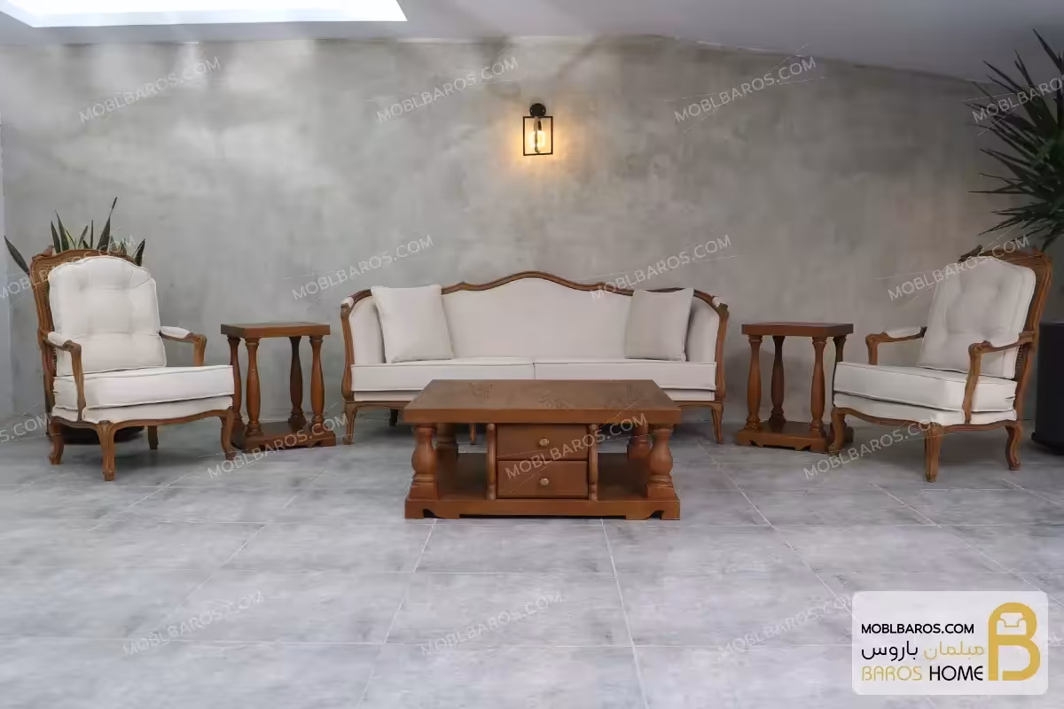ست مبلمان چوبی کلاسیک ترکیبی مدل راشل پلاس و فرانسوی و روما