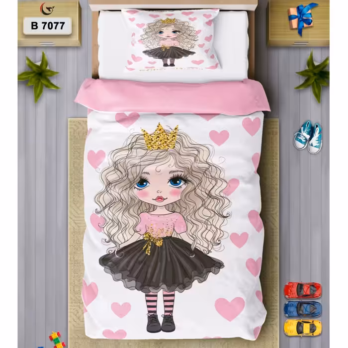 روتختی تک نفره طرح دختر مو فرفری جنس میکرو درجه یک رنگ صورتی کد B7077