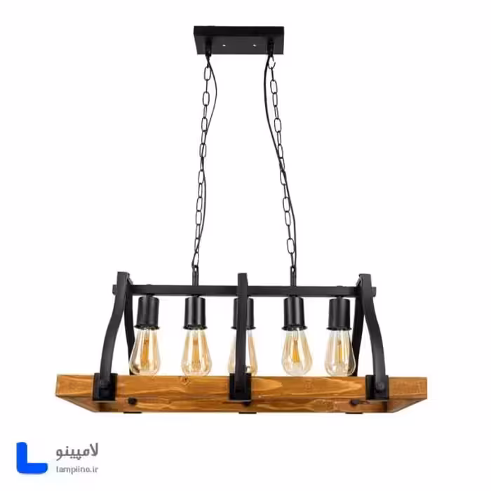 چراغ آویز پنج شعله چوب فلز مدل BAM-9235