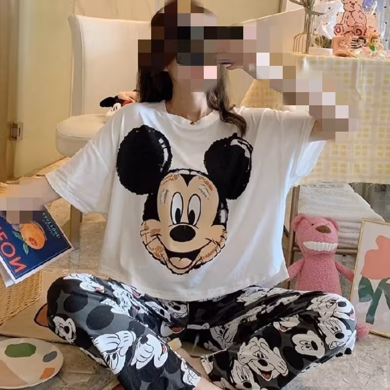 تیشرت کراپ دخترانه زنانه فری سایز میکی موس سفید مشکی