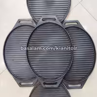 صفحه گریل چدن بیضی - استیک پز گریل چدن  دو طرفه بدون روکش شیمیایی  - صفحه گریل