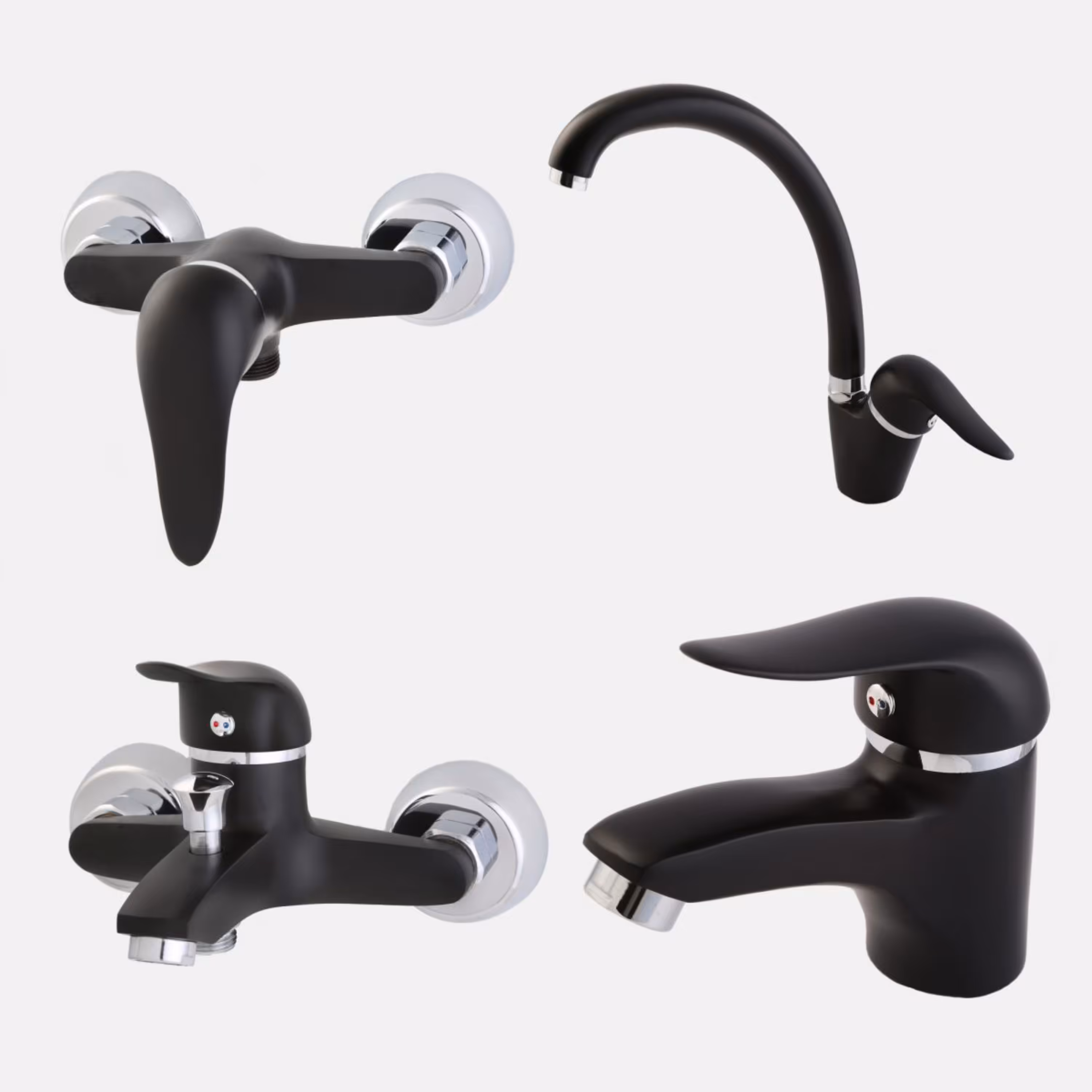 ست چهارتیکه شیرآلات صدف مشکی نقره ای