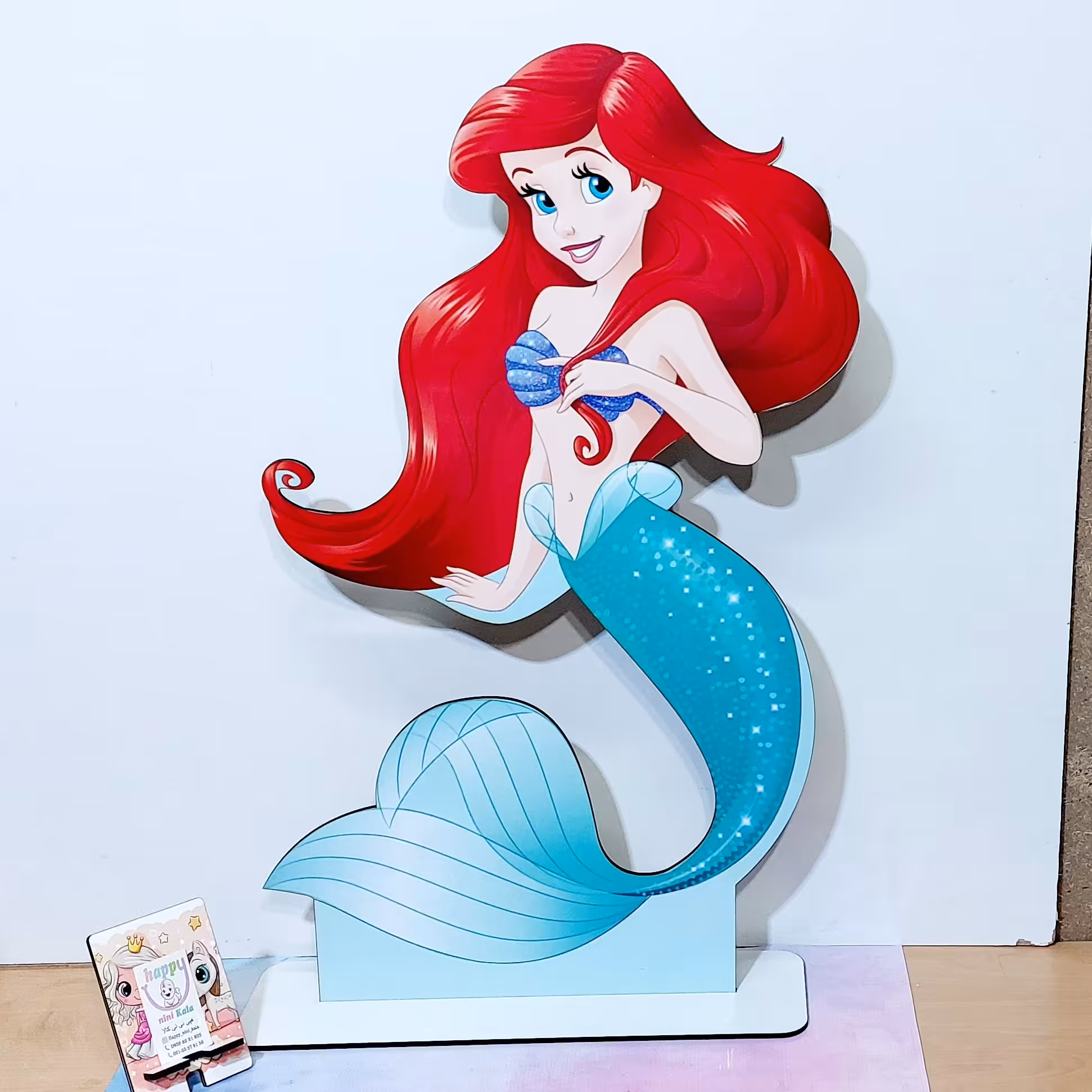 تم تولد استند تولد  طرح پری دریایی ارتفاع 40 سانتی  همراه شمع تولد چوبی هپی  نی نی کالا