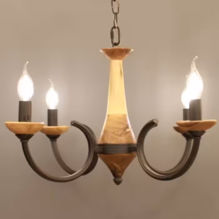 لوستر چهار شاخه چوبی فلزی طرح افرا