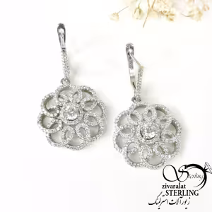 گوشواره آویز نقره طرح گل