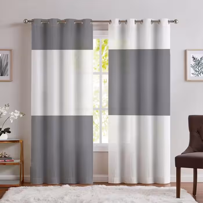 پرده چاپی پانچی طرح ساده رنگ طوسی سفید SA-921