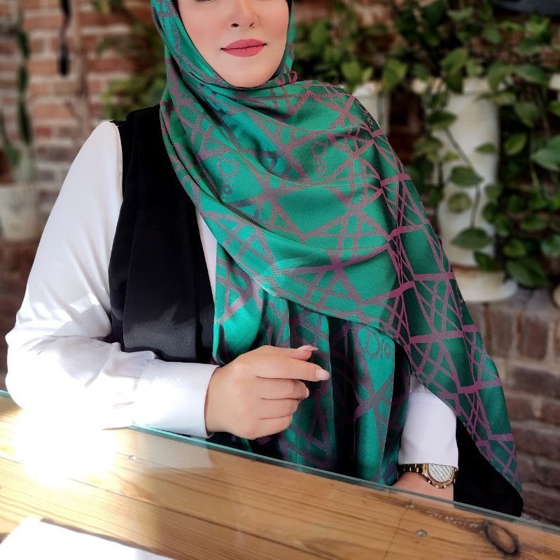 شال نخ ابریشم ژاکارد لمه دار دورو