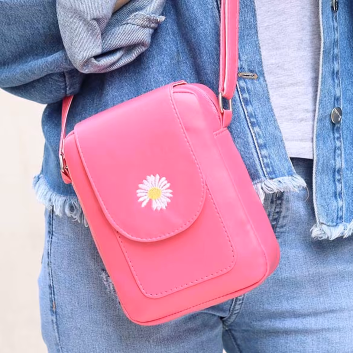 کیف  دوشی زنانه -دخترانه مدل بابونه سایز بزرگ