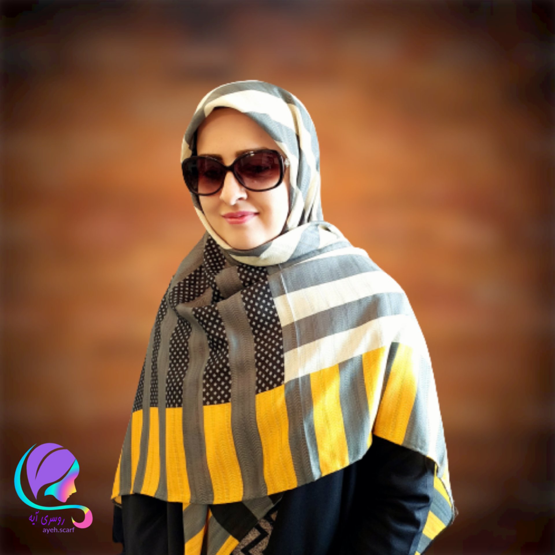 روسری اسپرت راه راه حاشیه زرد