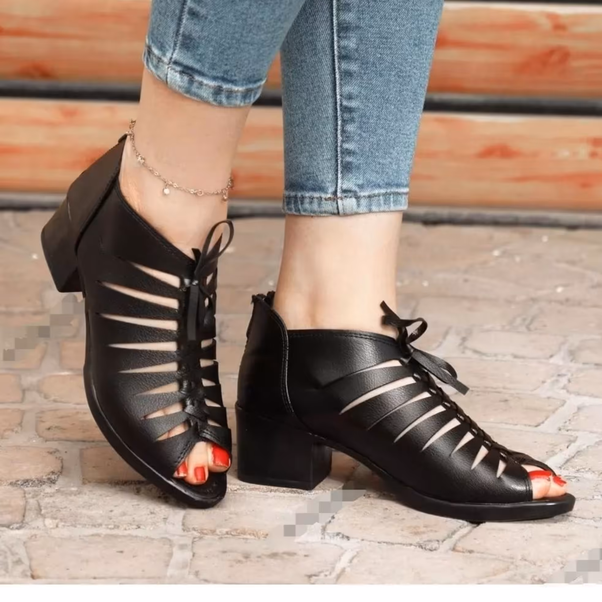 نیم بوت زنانه مدل ماتیلدا طبی پاشنه دار  پی یو ( مجلسی و روزانه ) چرم صنعتی 