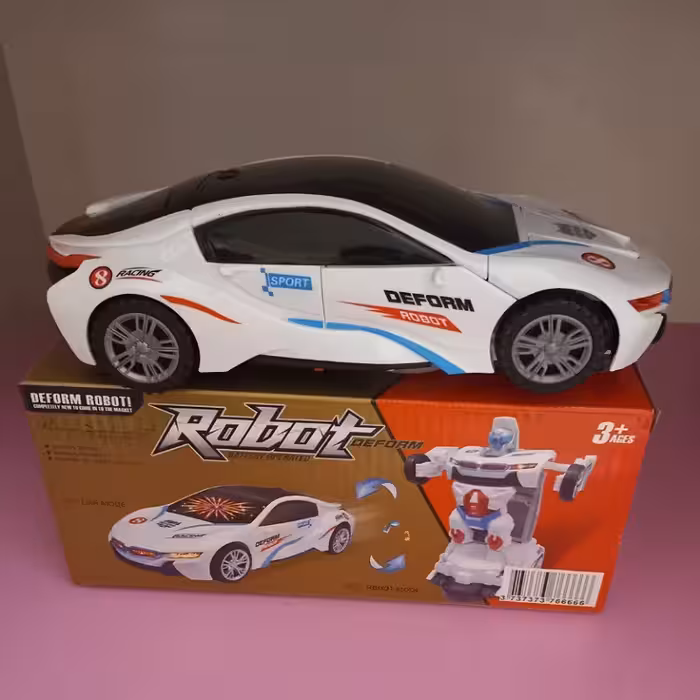 ربات تبدیل شونده مدل ماشین ترنسفورمرز  باطری خور موزیکال ارسال رایگان 