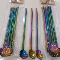 قاشق نی دار رنگی طرح گل قاشقی شربت خوری