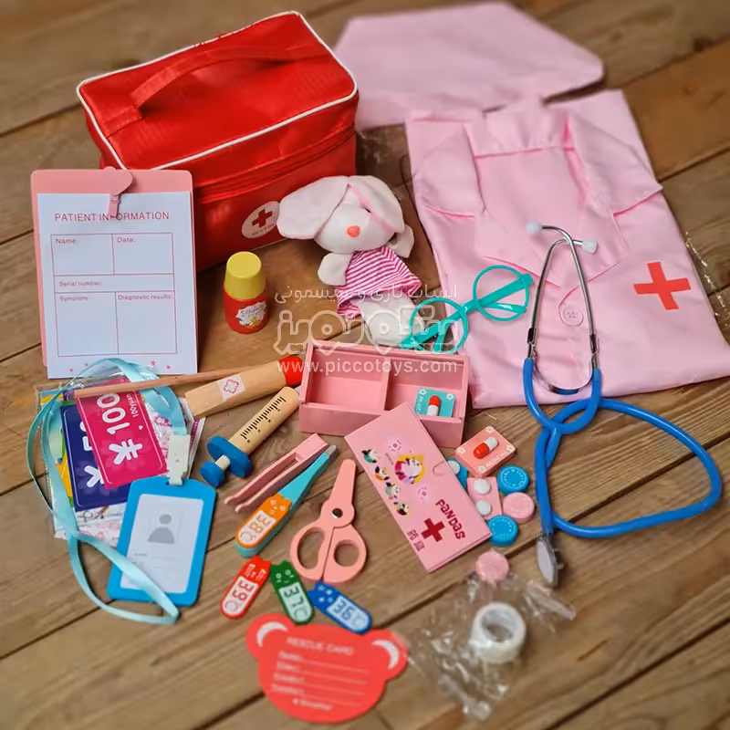 اسباب بازی چوبی ست پزشکی با لباس صورتی کد P/3900469/C