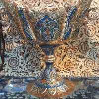 کشکول قلمزنی و مینیاتور روی مس نقره کاری شده