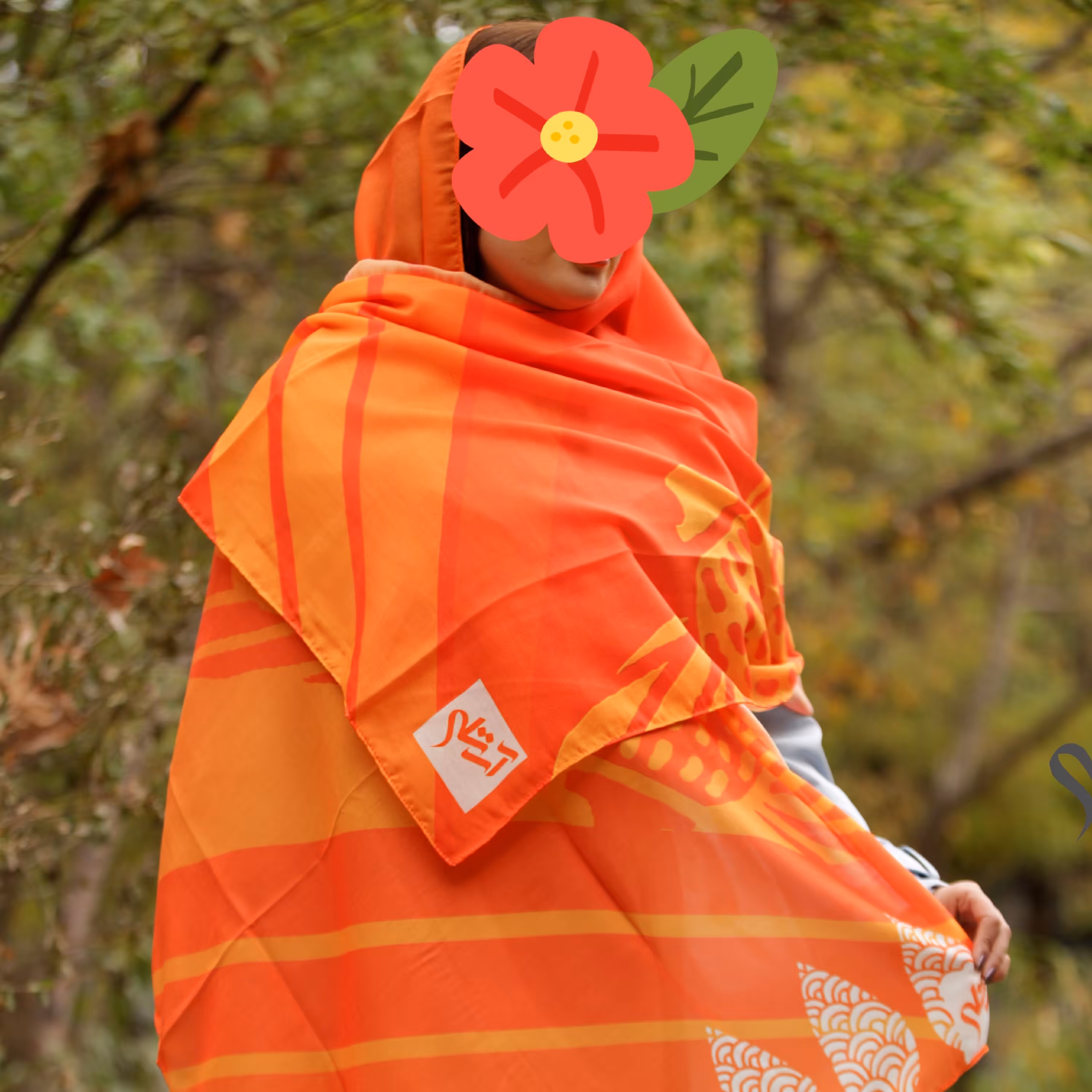 شال با طراحی انحصاری قواره دار رنگ نارنجی