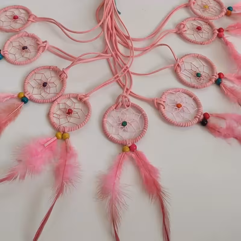 آویز دریم کیچر آویز ماشین دستساز رنگ گلبهی