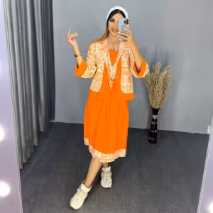 سارافون زنانه کرپ مدل ست کت و سارافون مصری لنین