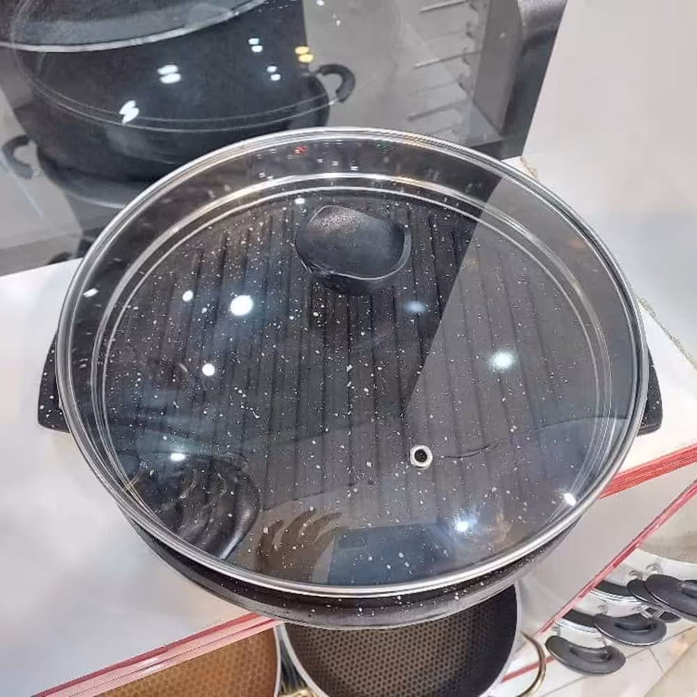 تابه گریل چدنی گرد ضخیم با روکش گرانیت برند ام جی