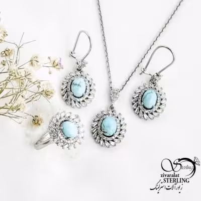 نیمست نقره 925 عیار سنگ فیروزه نیشابور کد 17291