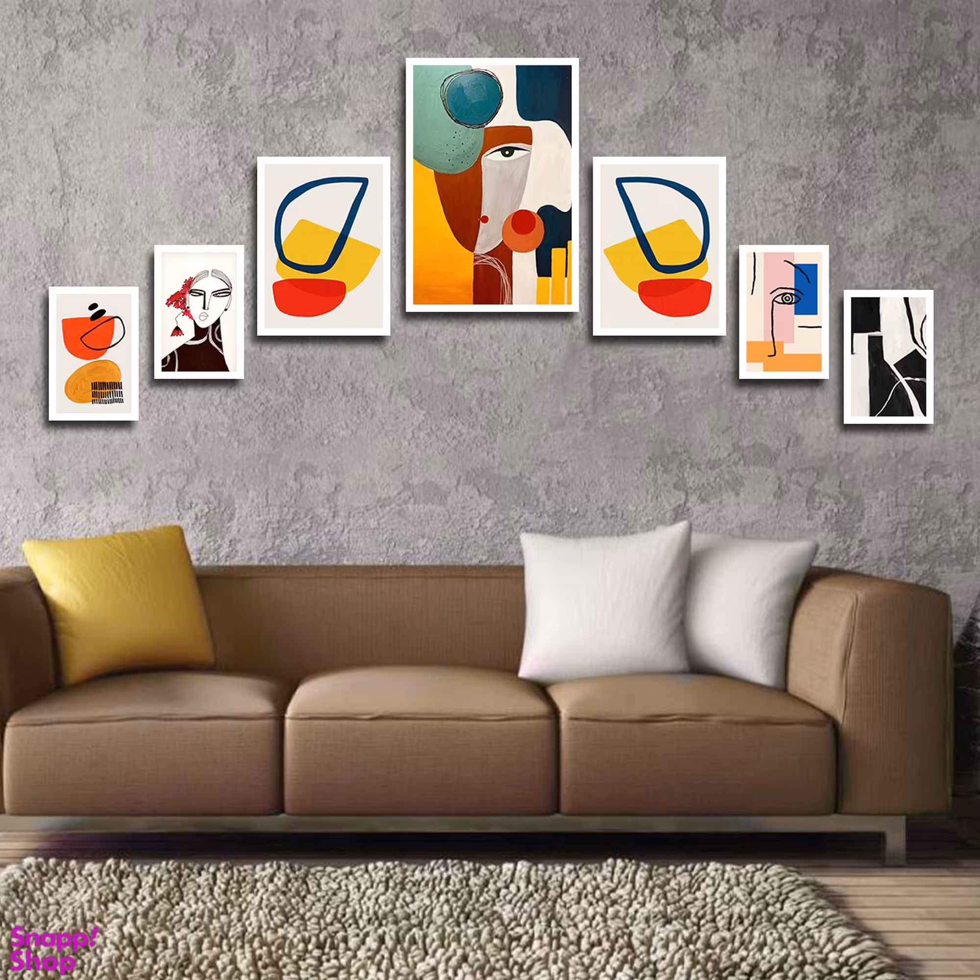 تابلو بکلیت طرح نقاشی مدرن سبک کوبیسم مدل W-1809 مجموعه 7 عددی